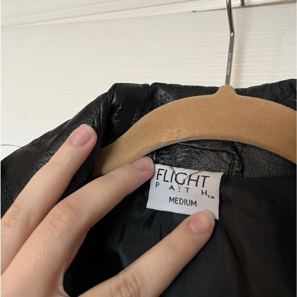 Vintage Flight Path Black Genuine Leather Monochromatic Patchwork Zip Up Jacket - Picture 4 of 9